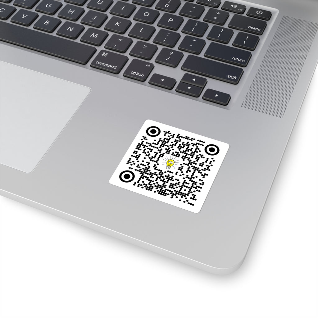 Rethink Everything Power of Video QR Code Sticker with Lightbulb Logo — Custom Scannable Laptop Decal