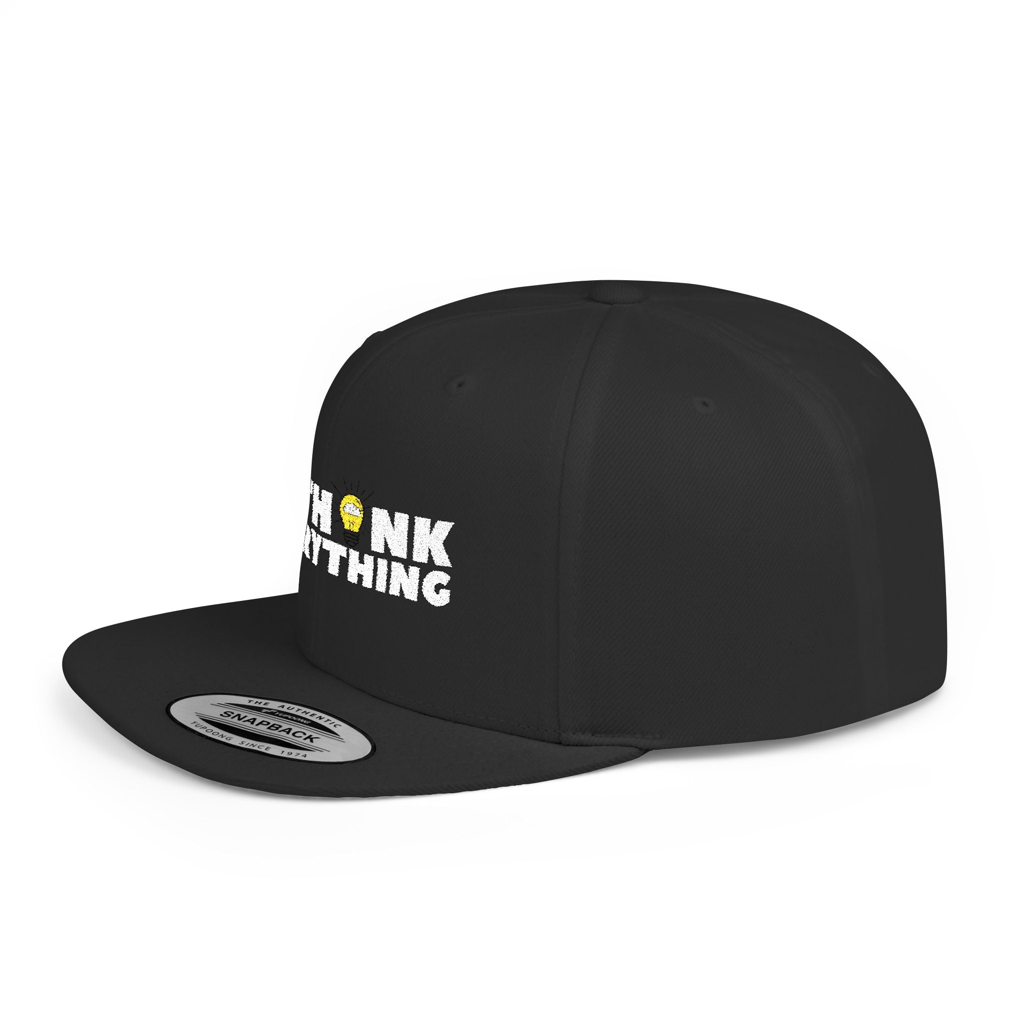 Rethink Everything Black Flat-Bill Snapback Hat — Bold Statement Cap