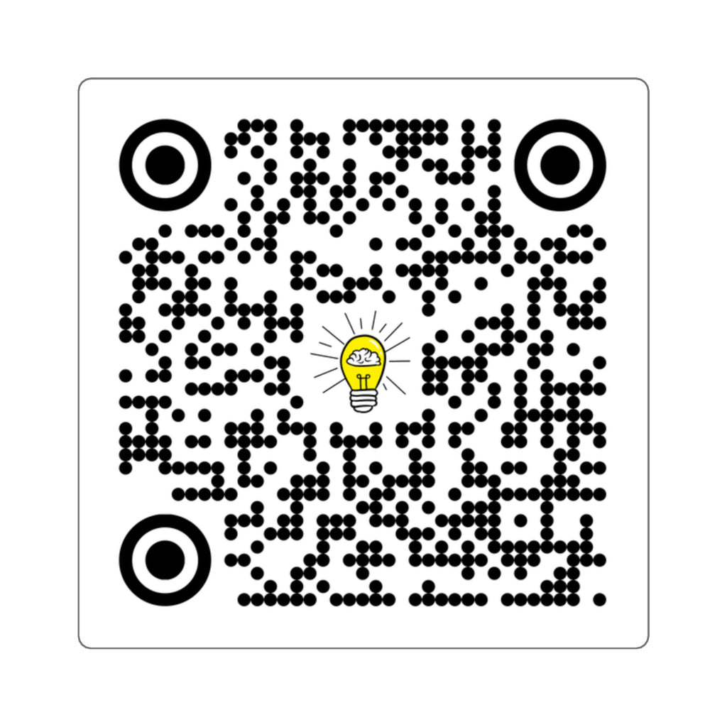 Rethink Everything CRM QR Code Sticker with Lightbulb Logo — Custom Scannable Laptop Decal