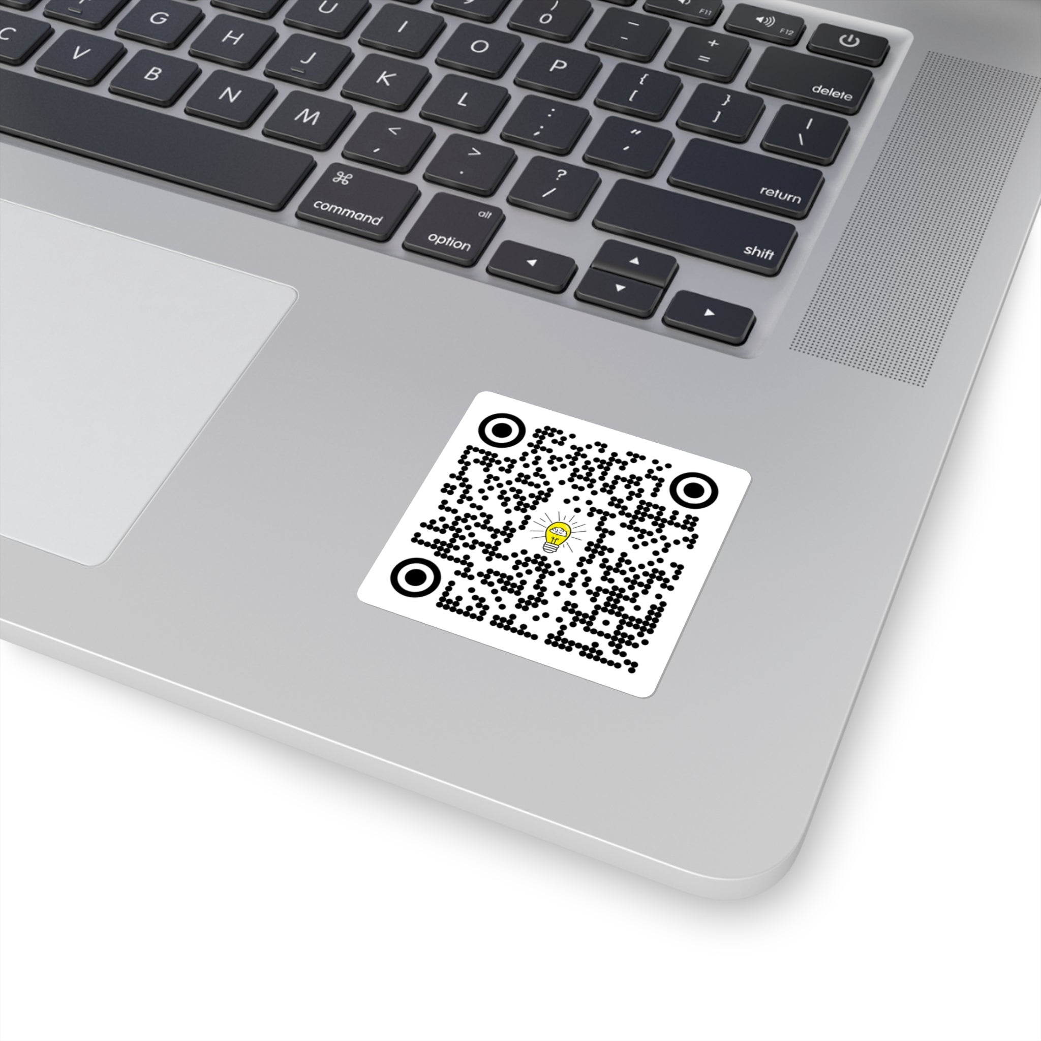 Rethink Everything Financial Literacy QR Code Sticker with Lightbulb Logo — Custom Scannable Laptop Decal