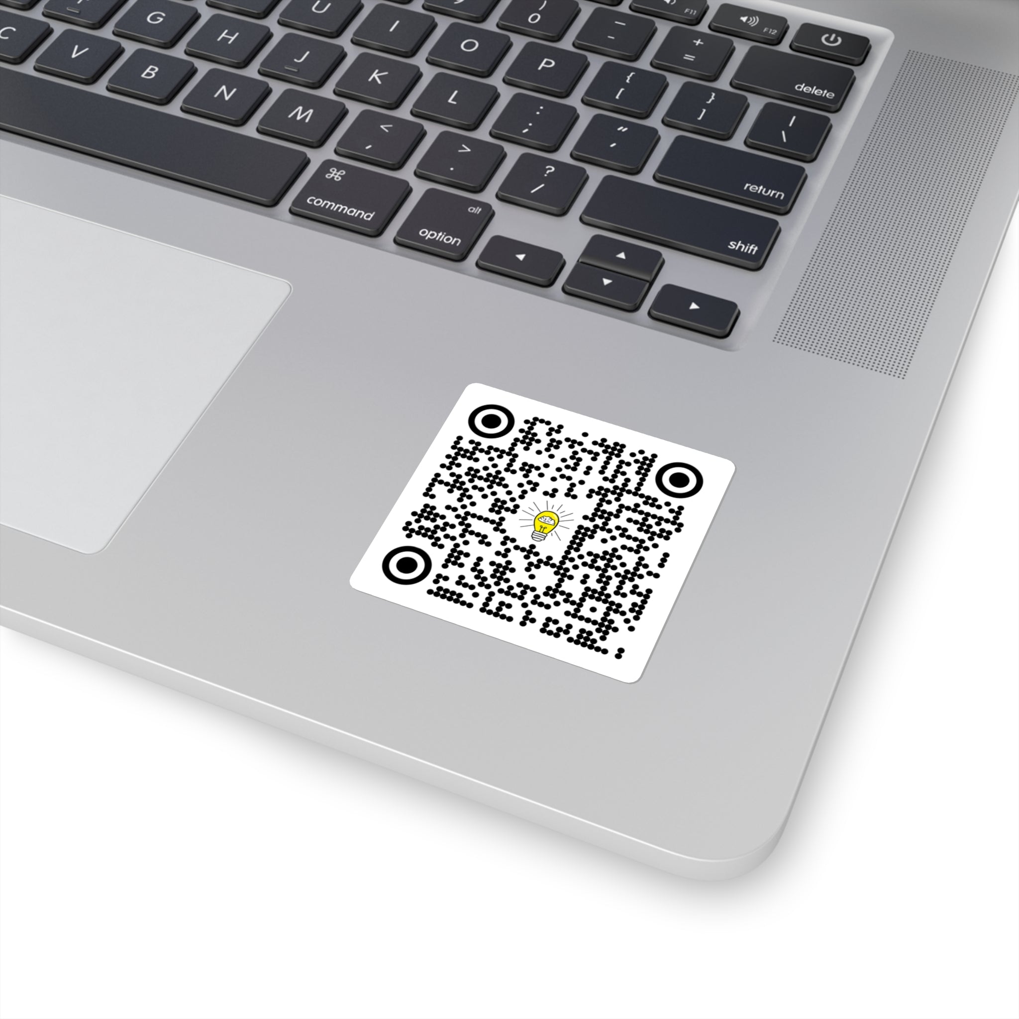 Rethink Everything Selling Real Estate QR Code Sticker with Lightbulb Logo — Custom Scannable Laptop Decal