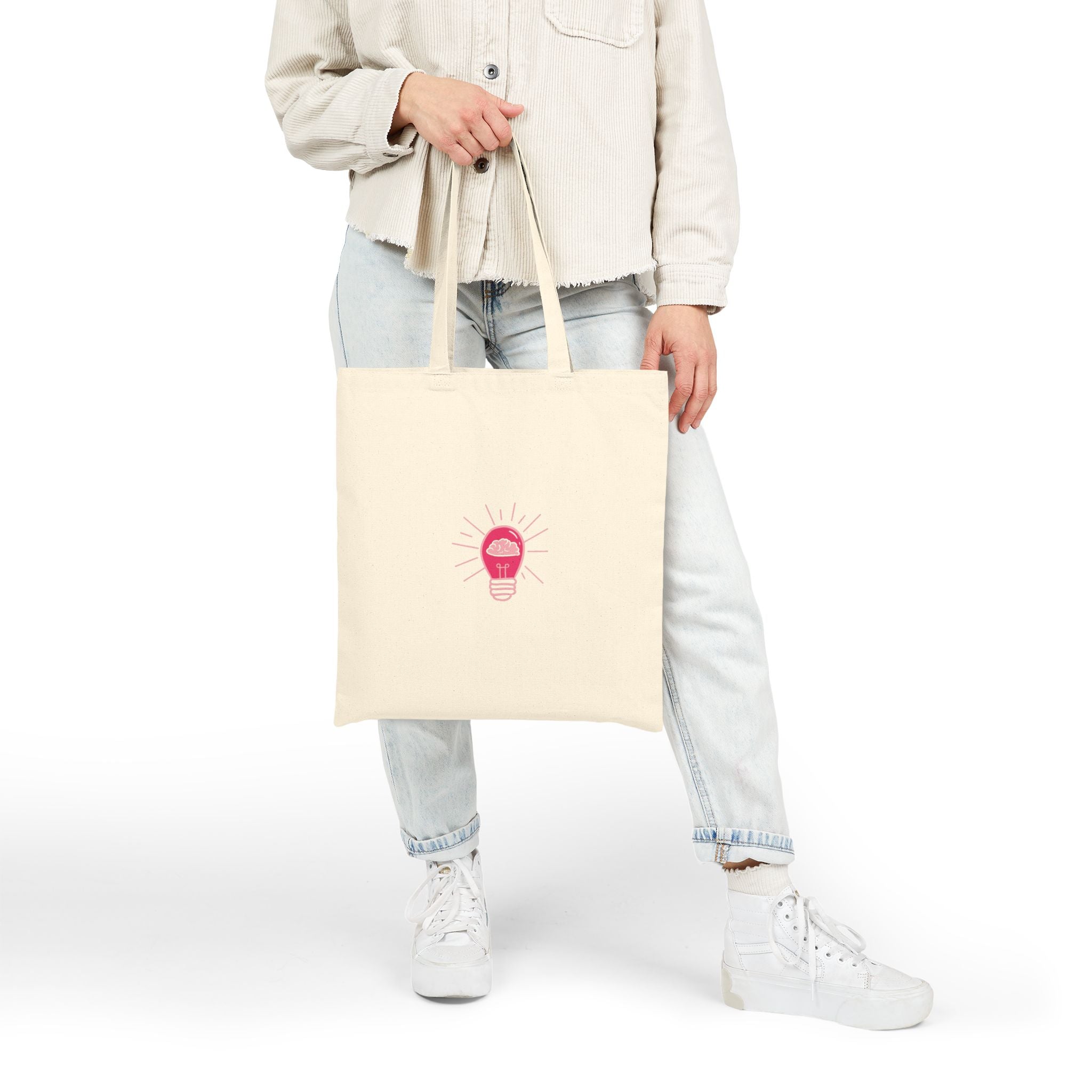Tote Bag — Rethink Everything Networking Pink Lightbulb Idea Graphic Cotton Canvas Tote