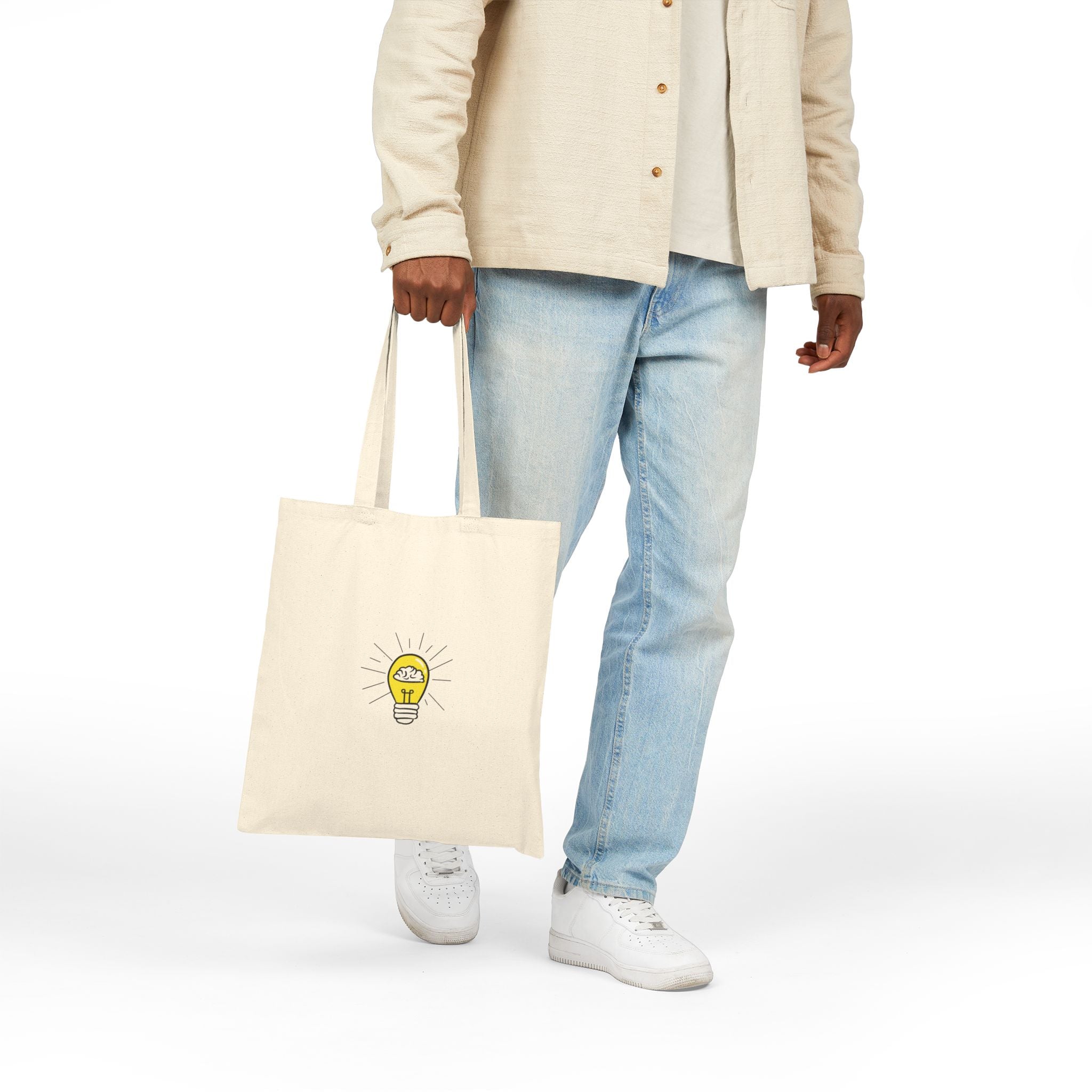 Tote Bag — Rethink Everything Yellow Lightbulb Idea Graphic Cotton Canvas Tote