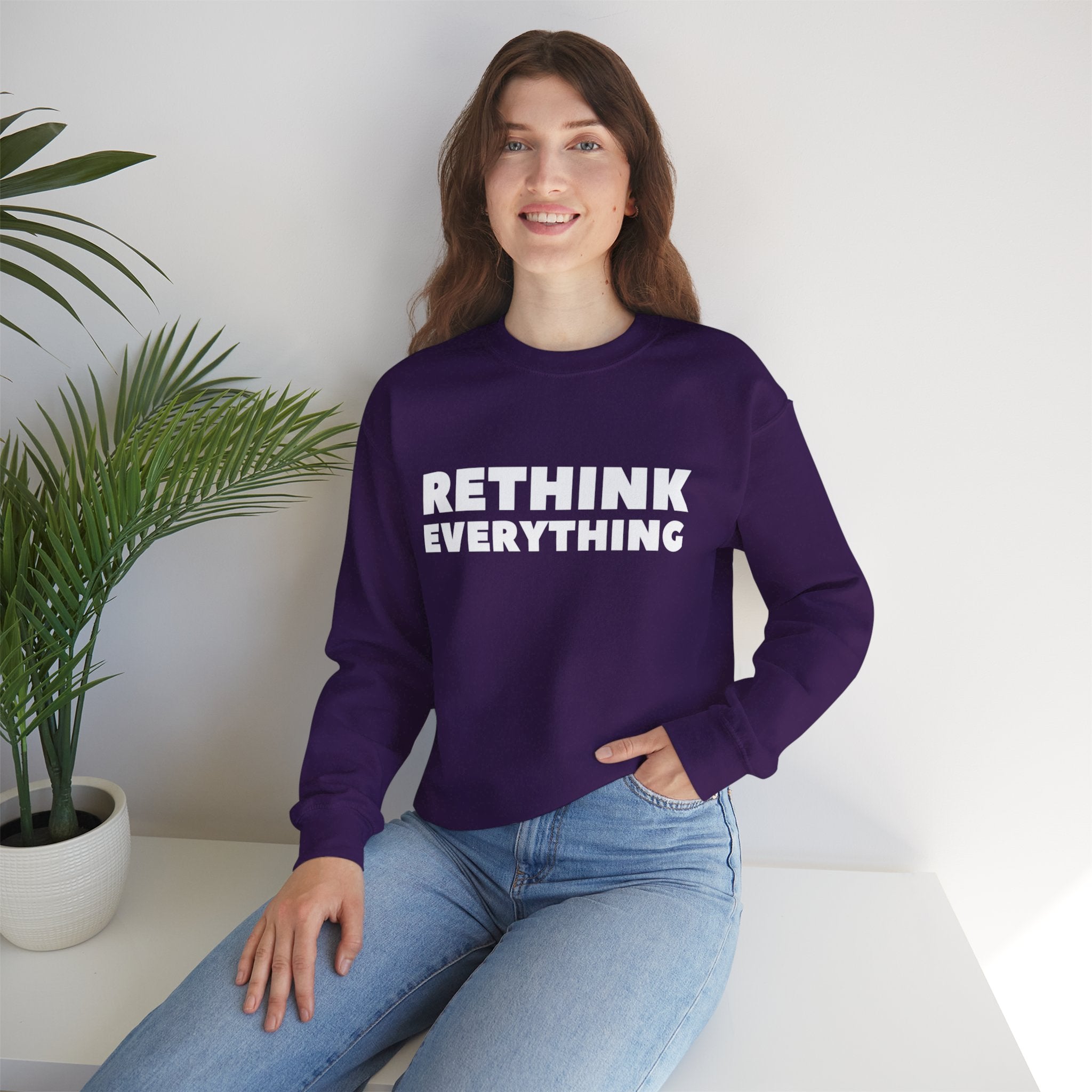 Rethink Everything Social Media Crewneck Sweatshirt – Unisex Inspirational Graphic Pullover