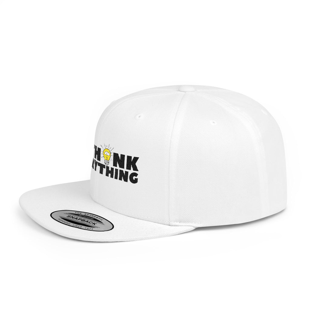 Rethink Everything White Flat-Bill Snapback Hat — Bold Statement Cap