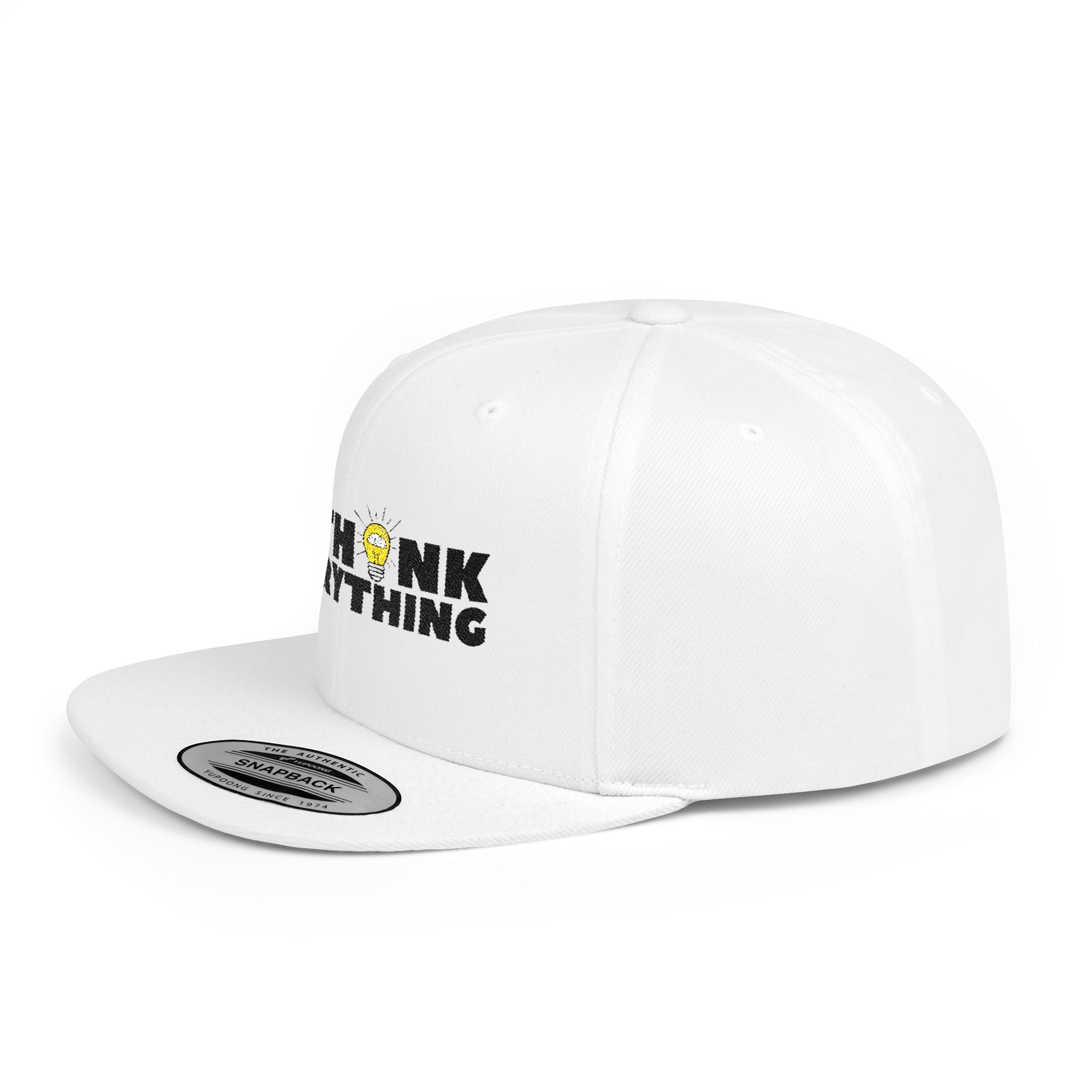 Rethink Everything White Flat-Bill Snapback Hat — Bold Statement Cap