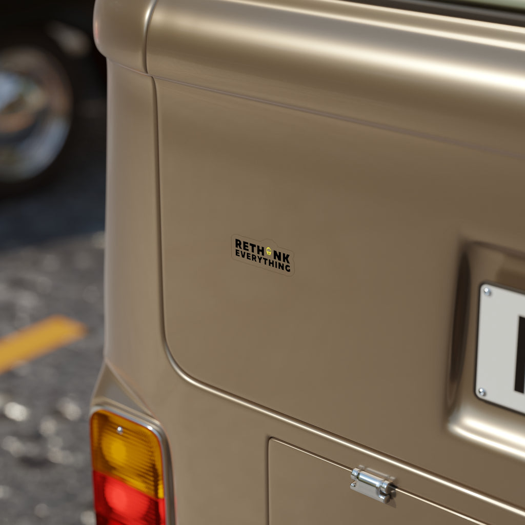 Rethink Everything Die-Cut Outdoor Sticker — Transparent Waterproof Sticker with Lightbulb Design