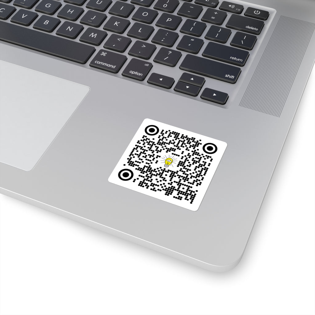 Rethink Everything Social Media QR Code Sticker with Lightbulb Logo — Custom Scannable Laptop Decal