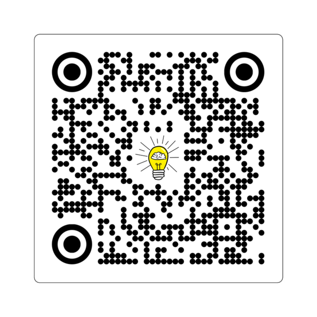 Rethink Everything Customer Service QR Code Sticker with Lightbulb Logo — Custom Scannable Laptop Decal